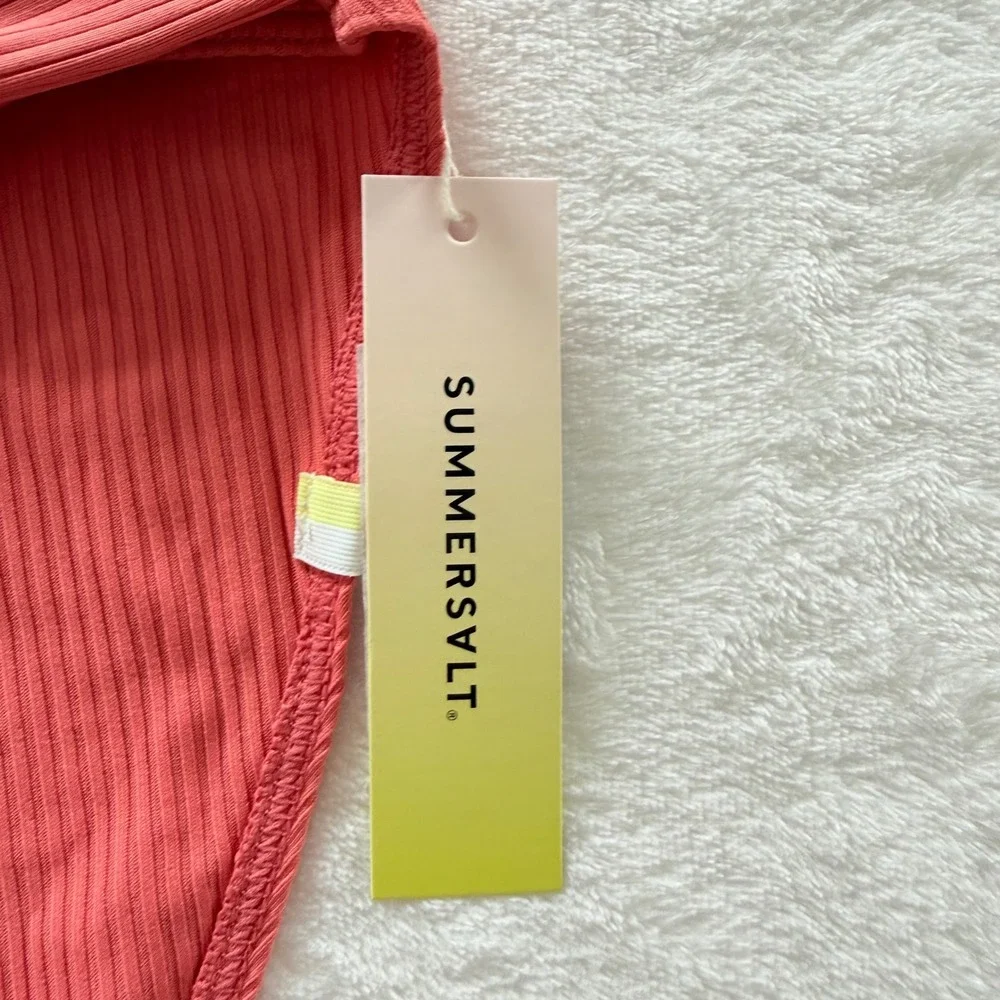 Summersalt Ribbed High Waisted‎ Bikini Bottom Coral Tortoise Ring Size 16 NWT